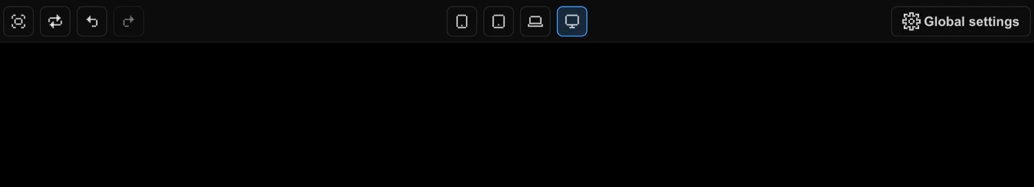 Top Panel — full toolbar with undo/redo, device preview, and settings